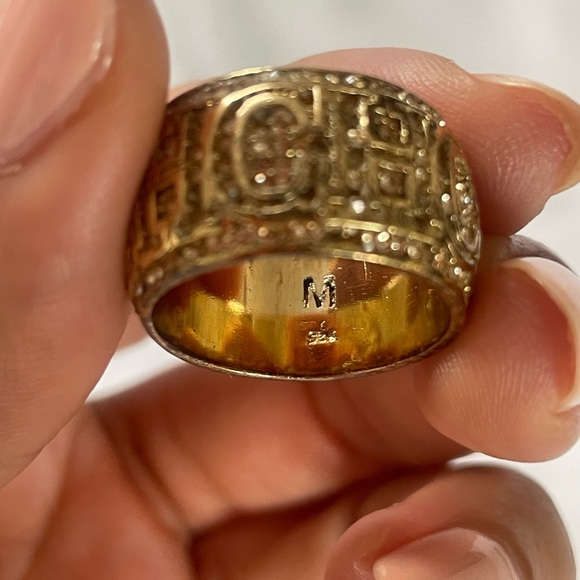 Rare Vintage Carolina Herrera Logo Ring .925 Silver Gold Plated With Crystals - Picture 4 of 6